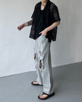 レースオープンカラーシャツ/FL lace open collar shirt (2 colors)
