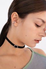 ビンテージオーバルループオンブラックニットチョーカー/Vintage oval rope on black knit choker necklace