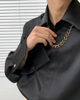 ルモンチェーンビッグカラーカフスシャツ / MO Le Mans Chain Big Collar Cuffs Shirt (2 colors)