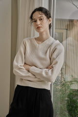 リブ Vニットトップス/RIBBED V-KNIT TOP_IVORY