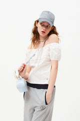 チェリーレーススクエアネックブラウス / CHERRY LACE SQUARE NECK BLOUSE [WHITE]
