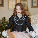 Flower Embroidered Pintuck Blouse (Black) (6681231491190)