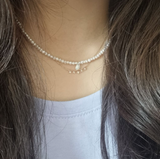 淡水パールイノセントデイリーシンプルレイヤードネックレス/dio Silver 925 Fresh Water Pearl Necklace Innocent Daily Simple Layered Necklace