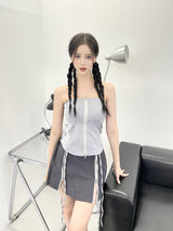 975. Line zipper crop top (3color)