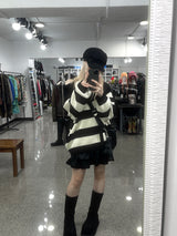 Off-shoulder Oversized Fit Stripe Knitwear