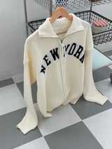 LMN Dear New York レタリングハチニット ジップアップ（3色）