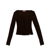 ココスクエアネックリブドボタントップ / PNF made Coco squarneck ribbed button top