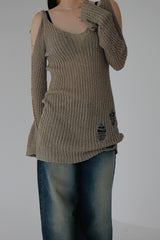 リボンオープンショルダーニット / Ribbon Open Shoulder Knit (4color)