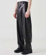 COATED OVERSIZED LEATHER PANTS (BLACK)