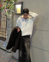 EN knob warmer half zip-up knitwear (4 colors)