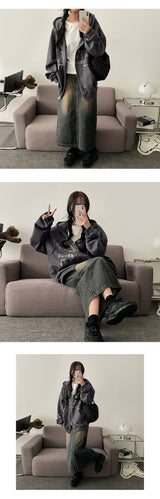 【ショート・ベーシック/S-2XL】レイバックバンディングヴィンテージディープウォッシュバックスリットデニムロングスカート