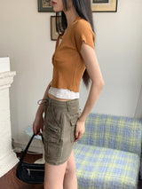 コシットレースボタンVネッククロップド半袖カーディガン / Cosit lace button V-neck cropped short-sleeved cardigan