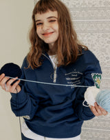 GRANNY SQUARE HALF ZIP UP SWEATSHIRT NAVY (6691434201206)