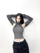 1033. Two tone halter pola knit top (2color)