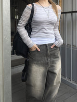 ビンテージダーティーウォッシュドデニムワイドパンツ / Vintage dirty washed denim wide pants