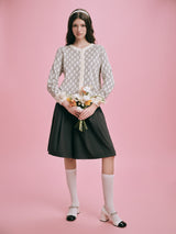 DVRK PRIVÉ KNIT CROPPED MONOGRAM CARDIGAN - CREAM/GREY