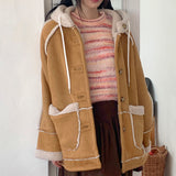 Tama loose-fit hoodie wool suede coat