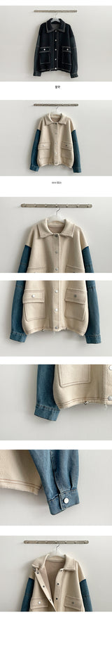 Soft Thick Denim Mixed String Collar Jacket