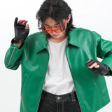 SINGLE LEATHER JACKET GREEN