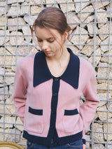 FLAT COLLAR KNIT CARDIGAN_PINK (6638366654582)