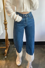 セミワイドフィットデニムパンツ/SEMI WIDE FIT BLUE + WHITE DENIM PANTS [17724]