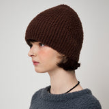 FLUFFY RIBBON BEANIE, BROWN