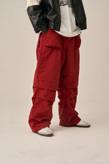 VOLUME POCKET PINTUCK PANTS - BURGUNDY