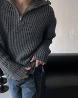 EN knob warmer half zip-up knitwear (4 colors)
