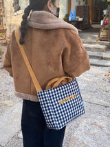 Porto check pattern bag picnic check cotton cloth bag cross shoulder tote bag S size