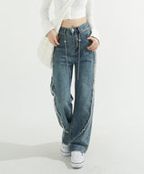 Tassel Wave Rope Denim Pants