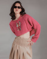 Neckline Cut-out Toggle Knit Crop Top (6676025573494)