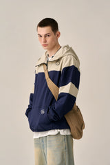 COLOR TONING PATTERN ANORAK -NAVY