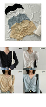 レブドシャーリングプリーツボタンカーディガン / Lebed shirring pleats button cardigan