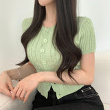 Buttoned Front Crop Knit Cardigan