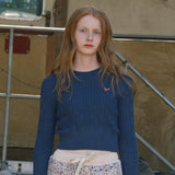 SMALL CHERRY CABLE CROP KNIT [INDIGO BLUE]