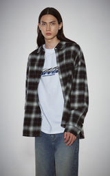  ROUNDED COLLAR CHECK SHIRT_BLACK