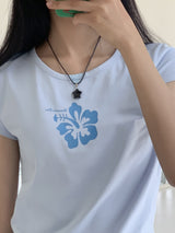 Rewar California Flower Cropped Short-Sleeved T-Shirt