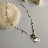 マザーオブパールハートトグルバーネックレス / eg White mother-of-pearl Heart Toggle Bar Necklace