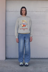WITTY BUNNY RUGBY PLAYER GRAPHIC SWEATSHIRT [MELANGE GRAY]