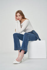 セミブーツカットハイスパンデックスサスペンダーデニムパンツ/SEMI BOOTSCUT HIGH SPANDEX SUSPENDER DENIM PANTS [6677]