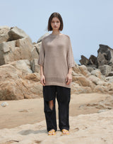 【OUTLET】OVERSIZED FISHNET DETAIL SS SWEATER BEIGE
