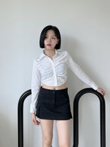 シアニングクロップシャツ/Shirring Crop Shirt (4color)