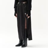 211-BUCKLE SATIN SLIT SKIRT (6550225191030)