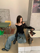 V ブラックシースルートップ