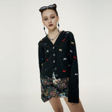 Finger Hole Ribbon Cardigan [Black]