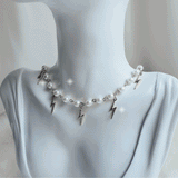 サンダーラプソディーパールチョーカーネックレス / Thunder Rhapsody Pearl Choker Necklace - Silver Color