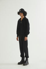 HALF ZIP UP PUNCHING ARGYLE SWEATER BLACK (6613773713526)