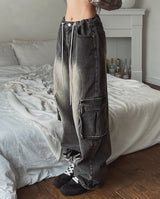 ストッパーウォッシングワイドカーゴデニムパンツ