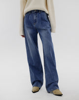 no.535 ピンタックミディアムデニムパンツ/no.535 Pintuck Medium Blue Denim Pants