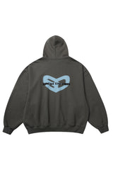  BLUR HEART LOOSE HOODIE ZIP UP_KHAKI